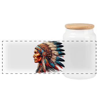 Amerikanisch Indianer Amerikanische Rote Haut - Panorama Keksdose mit Holzdeckel - Weiß - Vorne