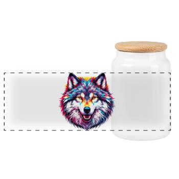 Wolf - Panorama Keksdose mit Holzdeckel - Weiß - Vorne
