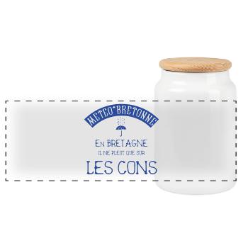 Météo bretonne Proverbe Breton sur la pluie BZH - Boîte à biscuits avec couvercle en bois - blanc - Devant