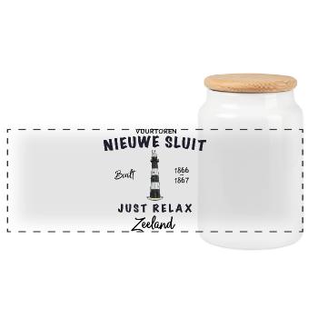 Zeeland Netherlands Nieuwe Sluit Lighthouse - Panoramic Cookie Jar with Wooden Lid - white - Front