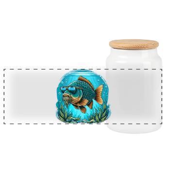 Carpe avec lunettes de soleil - Boîte à biscuits avec couvercle en bois - blanc - Devant
