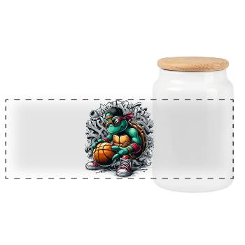 Basketball Turtle Sunglasses Graffiti - Panoramic Cookie Jar with Wooden Lid - white - Front