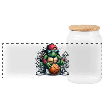 Basketball Turtle Sunglasses Graffiti - Panoramic Cookie Jar with Wooden Lid - white - Front