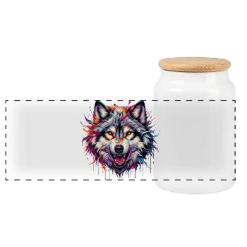 Wolf - Panorama Keksdose mit Holzdeckel - Weiß - Vorne