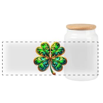 Four-leaf clover - Panoramic Cookie Jar with Wooden Lid - white - Front