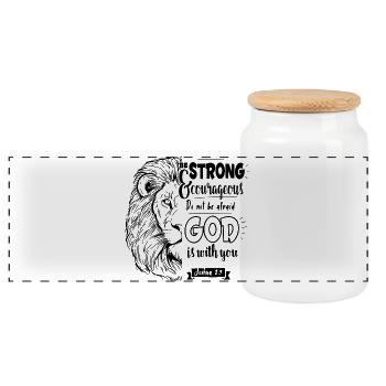 Joshua 1 9 - Be strong and courageous - Panoramic Cookie Jar with Wooden Lid - white - Front