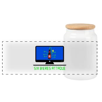 Six beers attack - Panoramic Cookie Jar with Wooden Lid - white - Front