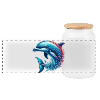 Dolphin - Panoramic Cookie Jar with Wooden Lid - white - Front