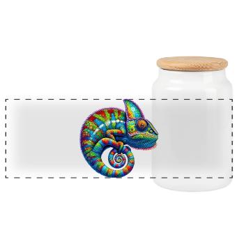 Chameleon - Panoramic Cookie Jar with Wooden Lid - white - Front
