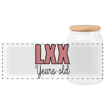 70. Geburtstag Siebzig - OPA OMA LXX - Panorama Keksdose mit Holzdeckel - Weiß - Vorne
