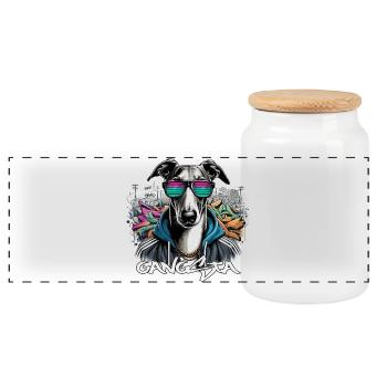 Windhund Gangsta Hund Graffiti Geschenk - Panorama Keksdose mit Holzdeckel - Weiß - Vorne