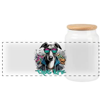 Windhund Gangster Leben Graffiti Geschenk - Panorama Keksdose mit Holzdeckel - Weiß - Vorne