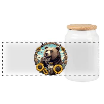 Bear Sunflower Seeds Sunflower Seeds Gift - Panoramic Cookie Jar with Wooden Lid - white - Front