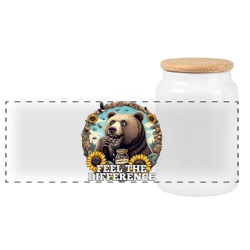 Bär Sonnenblumenkerne Sonnenblumenkörner Geschenk - Panorama Keksdose mit Holzdeckel - Weiß - Vorne