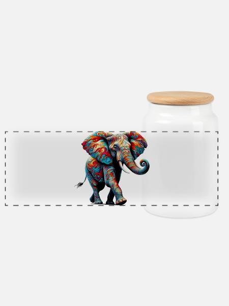 Elefant - Panorama Keksdose mit Holzdeckel - Weiß