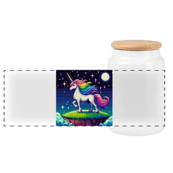 Einhorn Nacht - Panorama Keksdose mit Holzdeckel - Weiß - Vorne