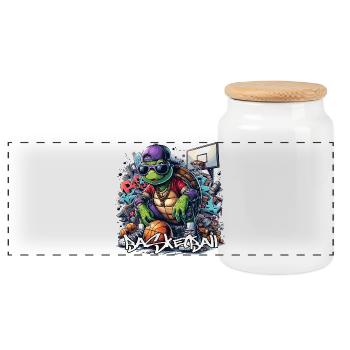 Cadeau graffiti tortue de basket-ball - Boîte à biscuits avec couvercle en bois - blanc - Devant