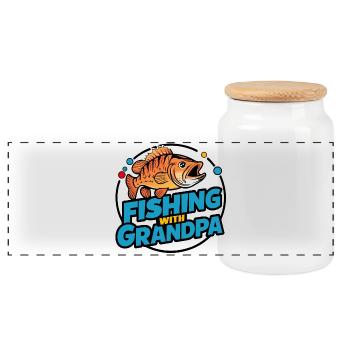 Fishing with Grandpa Colorful Fishing Motif - Panoramic Cookie Jar with Wooden Lid - white - Front