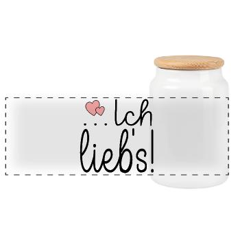 GLÜCKLICH - ICH LIEBE ES - Panorama Keksdose mit Holzdeckel - Weiß - Vorne