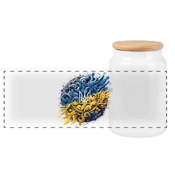 Ukraine ukrainisch Flagge Fahne Wappen Freiheit - Panorama Keksdose mit Holzdeckel - Weiß - Vorne