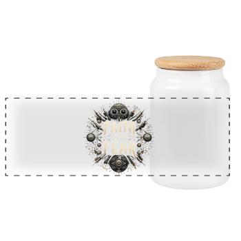 Faith Over Fear Steampunk - Panoramic Cookie Jar with Wooden Lid - white - Front