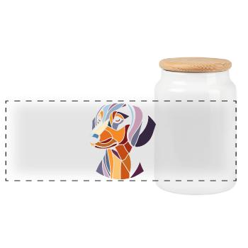 Tête chien teckel, art géométrique, polygone - Boîte à biscuits avec couvercle en bois - blanc - Devant