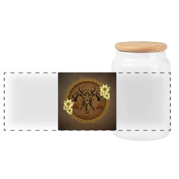 L’intrépide Viking avec un casque à cornes. - Boîte à biscuits avec couvercle en bois - blanc - Devant