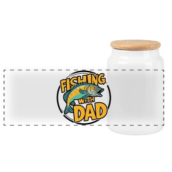 Pêche avec papa avec un design de poisson coloré - Boîte à biscuits avec couvercle en bois - blanc - Devant