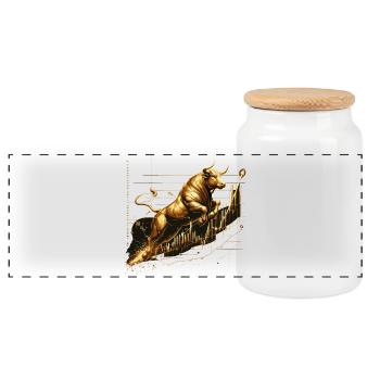 Stier Bulle Aktien Gold golden Wallstreet Geschenk - Panorama Keksdose mit Holzdeckel - Weiß - Vorne