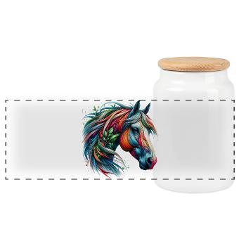 Horse - Panoramic Cookie Jar with Wooden Lid - white - Front