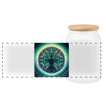 Mandala tree in Sea Green - Panoramic Cookie Jar with Wooden Lid - white - Front