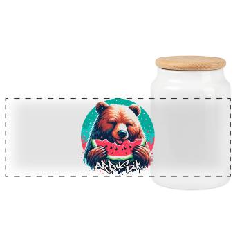 Watermelon Arbusik Bear Yummy Gift - Panoramic Cookie Jar with Wooden Lid - white - Front