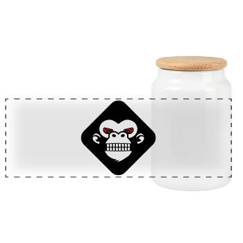 Gorilla teeth logo - Panoramic Cookie Jar with Wooden Lid - white - Front