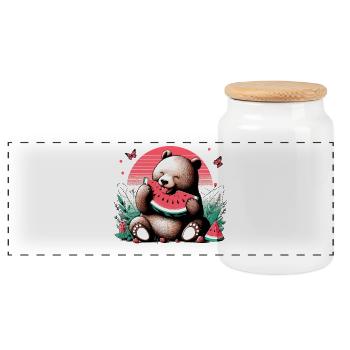 Watermelon Arbusik Bear Yummy Gift - Panoramic Cookie Jar with Wooden Lid - white - Front