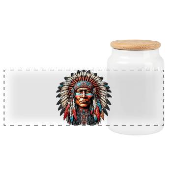 American Indian American Red Skin - Panoramic Cookie Jar with Wooden Lid - white - Front