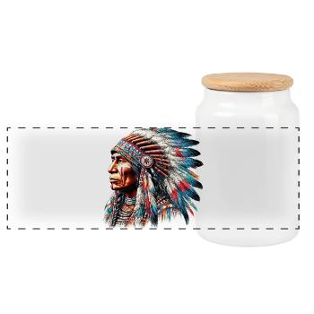Amerikanisch Indianer Amerikanische Rote Haut - Panorama Keksdose mit Holzdeckel - Weiß - Vorne