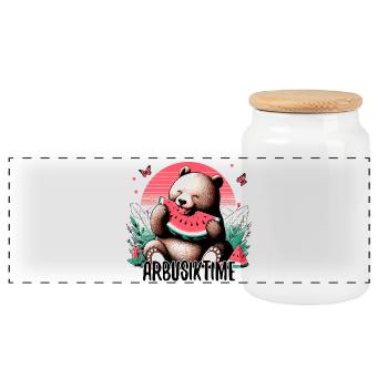 Time for Watermelon Arbusik Bear Yummy Gift - Panoramic Cookie Jar with Wooden Lid - white - Front