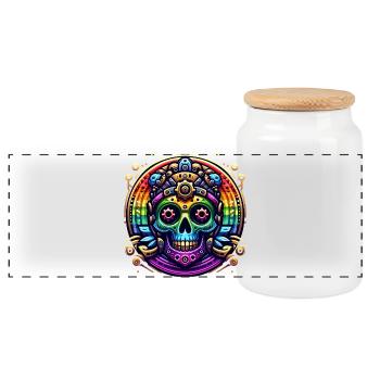 Metallic Rainbow Skull 2 - Panorama Keksdose mit Holzdeckel - Weiß - Vorne