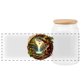 Queue in front of waterfall 1 - Panoramic Cookie Jar with Wooden Lid - white - Front