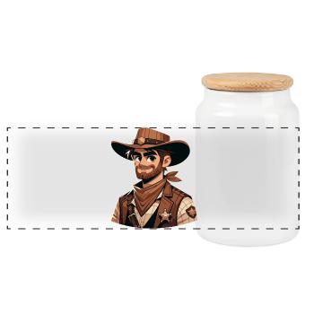 Cartoon Sheriff - Panoramic Cookie Jar with Wooden Lid - white - Front