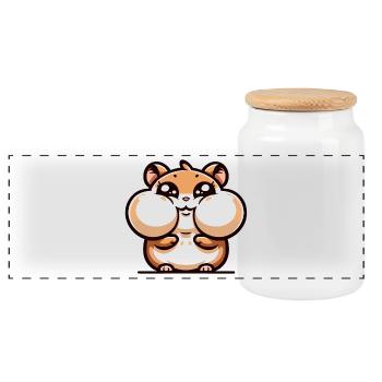 A cartoon style hamster - Panoramic Cookie Jar with Wooden Lid - white - Front