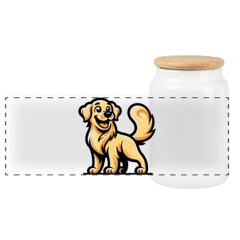 A cartoon style golden retriever - Panoramic Cookie Jar with Wooden Lid - white - Front