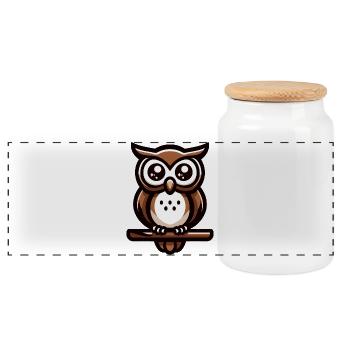 A cartoon style owl - Panoramic Cookie Jar with Wooden Lid - white - Front