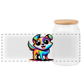 A vibrant cartoon style dog - Panoramic Cookie Jar with Wooden Lid - white - Front