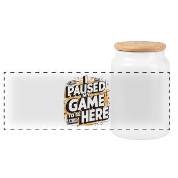 Game Break Geschenk - Gamer - Panorama Keksdose mit Holzdeckel - Weiß - Vorne