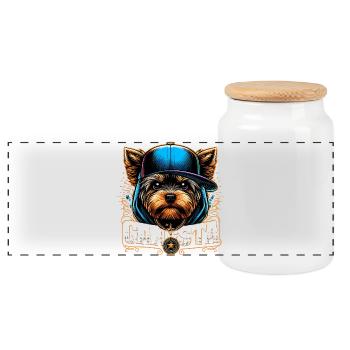 Cadeau de chien Yorkshire Terrier Gangsta Gangster - Boîte à biscuits avec couvercle en bois - blanc - Devant