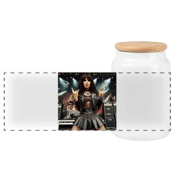 Metalhead in front of the stage - Panoramic Cookie Jar with Wooden Lid - white - Front