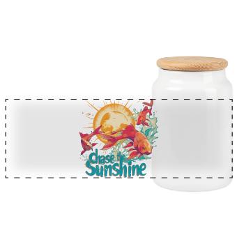 À la poursuite du soleil, Poissons, le soleil dans un style rétro - Boîte à biscuits avec couvercle en bois - blanc - Devant