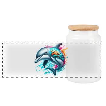 Dolphin - Panoramic Cookie Jar with Wooden Lid - white - Front