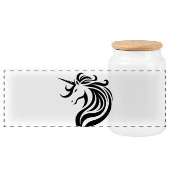 Schwarzes Einhorn Tribal Tattoo Design - Panorama Keksdose mit Holzdeckel - Weiß - Vorne